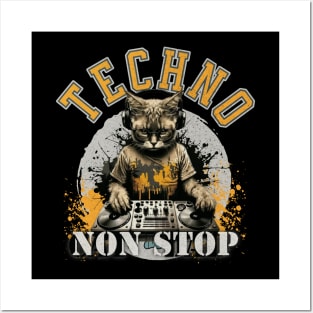 TECHNO  - Non Stop Kitty DJ Posters and Art